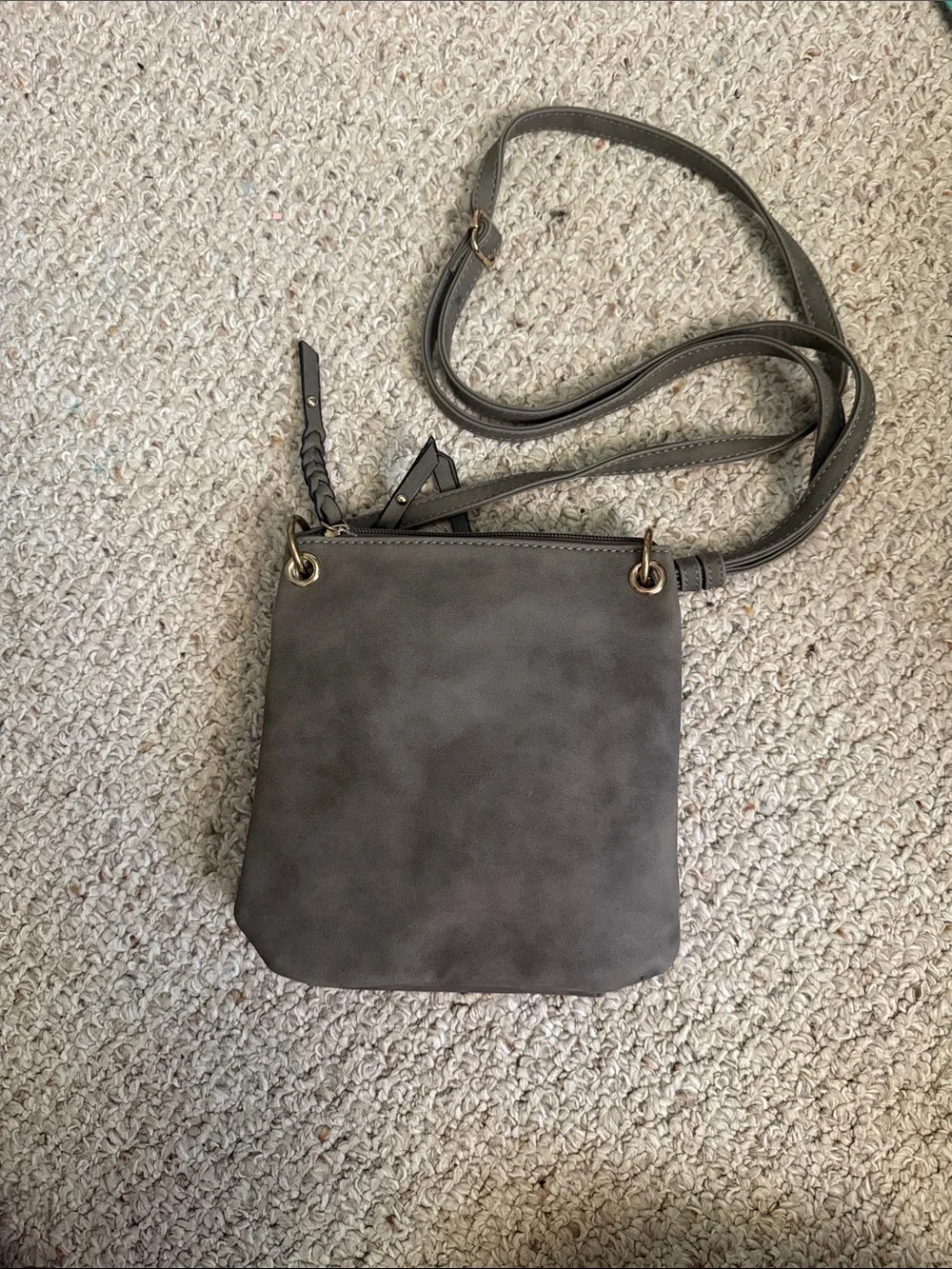 New York & Company Gray Laser-Cut Crossbody Bag